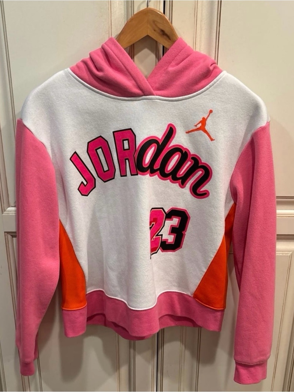 Jordan Pink, White & Orange Pullover Hoodie